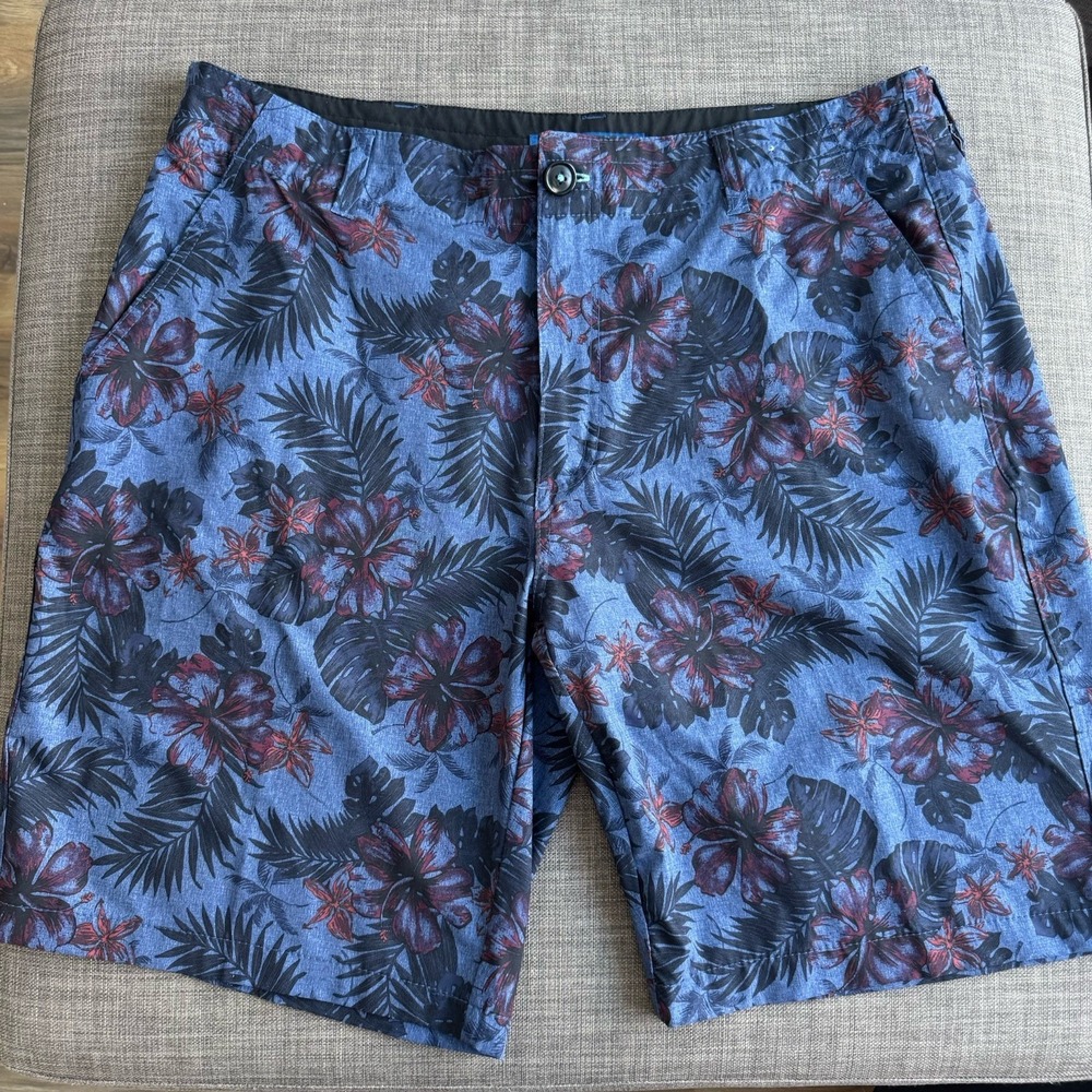 Arizona Men's Blue Floral Shorts Spandex Poly Blend Size 38 Preowned Good Cond